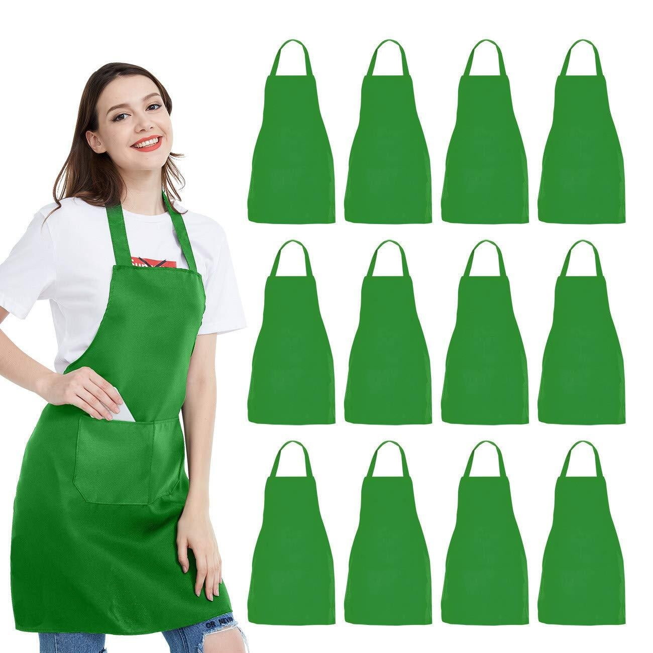 12 Pack Bib Apron - Unisex Black Apron Bulk With 2 Roomy Pockets Machine Washable For Kitchen Crafting BBQ Drawing
