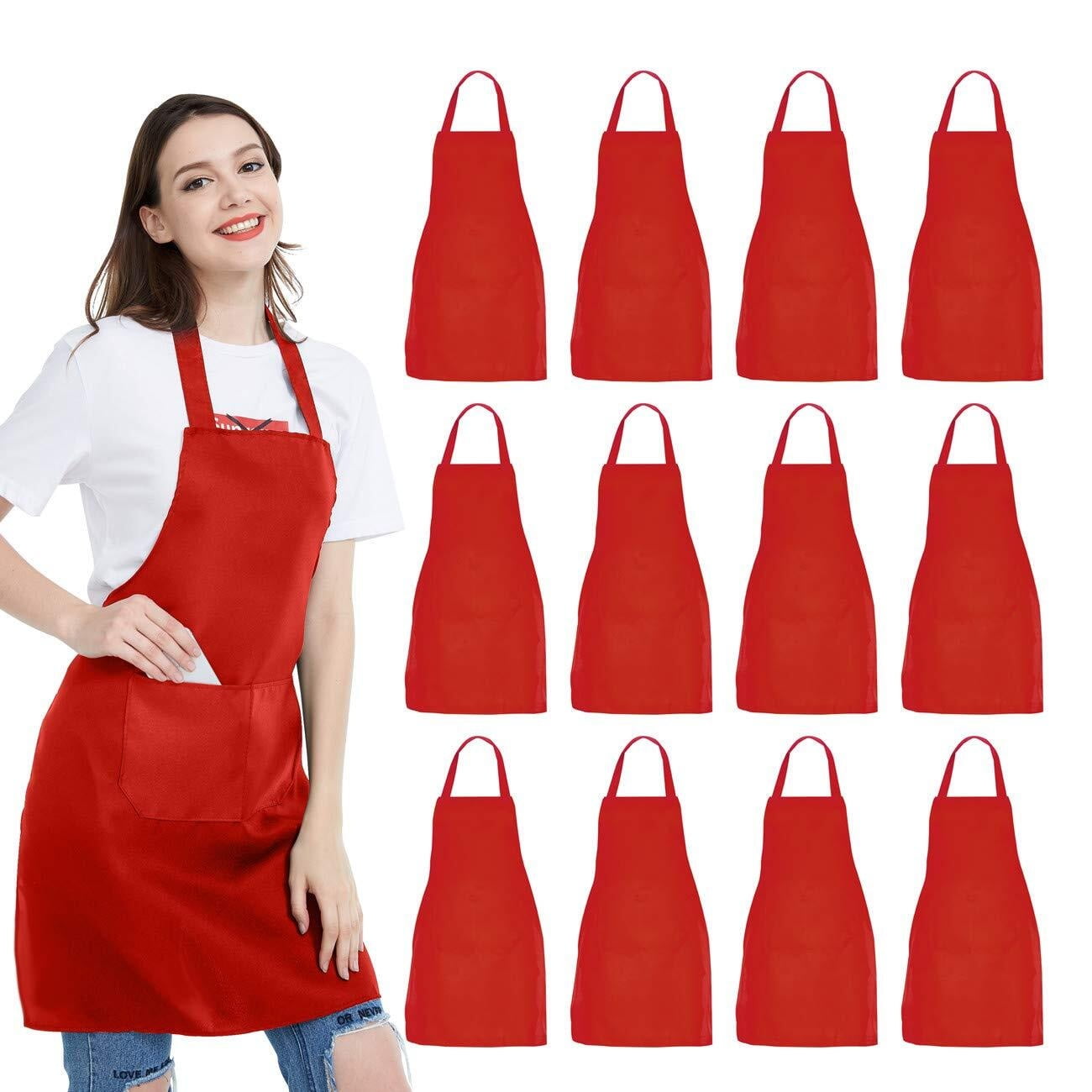 12 Pack Bib Apron - Unisex Black Apron Bulk With 2 Roomy Pockets Machine Washable For Kitchen Crafting BBQ Drawing
