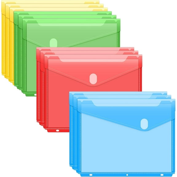 12 Pack Binder Folders Organizer with Space-Saving Closure, Super Heavyweight Binder Pockets for 3 Ring Binder, High Capacity Binder Pouch, Side Loading, School Supplies, Letter Size, 4 Colors