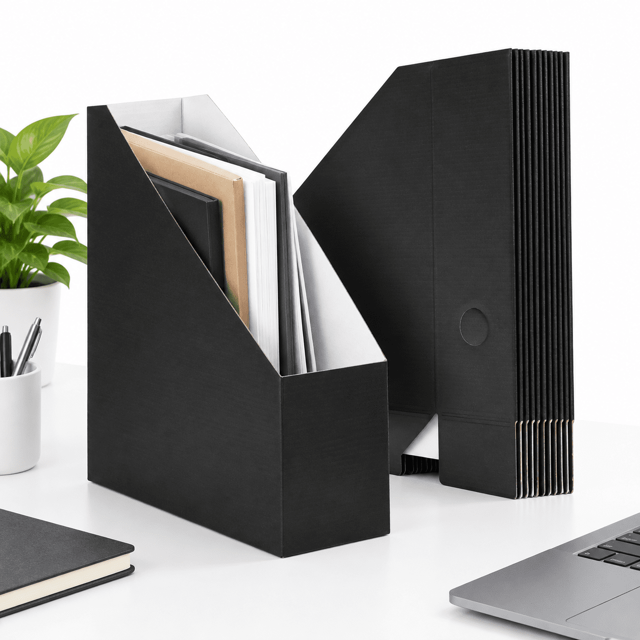 12 Pack Black 10x3.3x12 Inch Cardboard File Organizer for Documents and ...