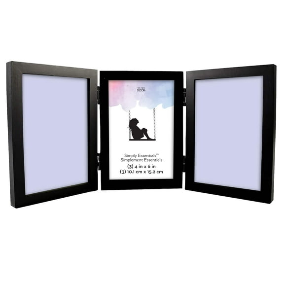 Studio Decor Black 4" x 6", 3 Opening Hinged Frame, Simply Essentials, 12 Pack