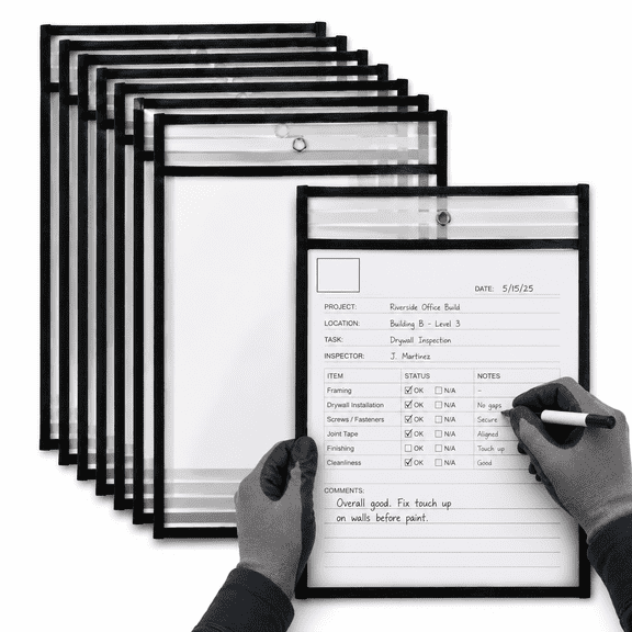 12 Pack Black 9x12 Inch 12mil PET Dry Erase Job Ticket Holders