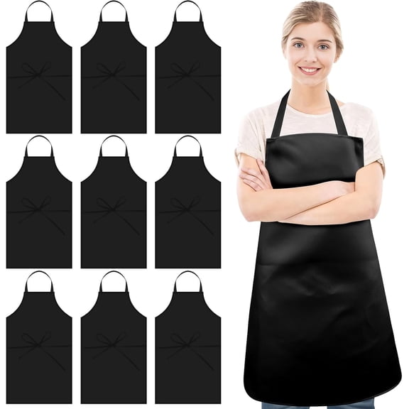 12 Pack Black Bib Apron,Unisex Bib Aprons Bulk,Chef Apron without Pockets,Washable Kitchen Aprons for Women Men Kitchen Cooking, Crafting Painting, BBQ(Black)