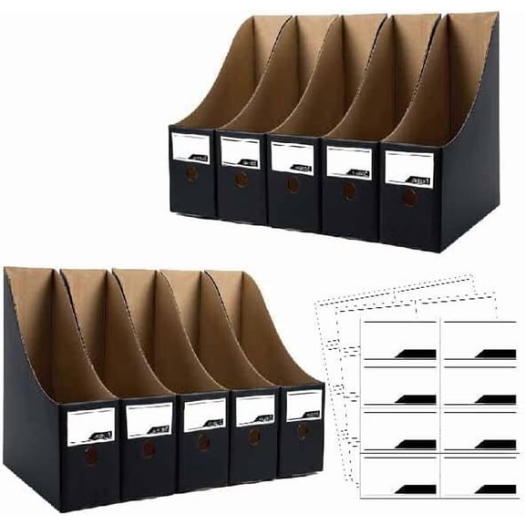 12 Pack Black Cardboard Magazine Holders, Premium Magazine File Holder for Desk, Foldable Large Volume Magazine File Organizer as Book Bins or Folder Holder for Office or School