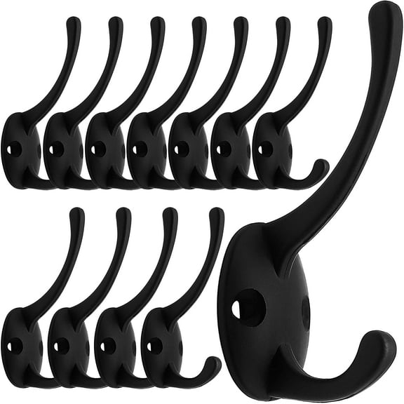 12 Pack Black Coat Hooks Wall Mounted with 24 Screws Retro Double Hooks Utility Black Hooks for Coat, Scarf, Bag, Towel, Key, Cap, Cup, Hat