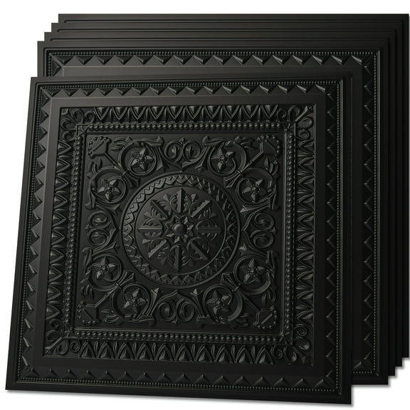 12-Pack Black Drop Ceiling Tiles | 2'X2' PVC Plastic Panels, Glue-Up Ceiling Tiles, 48 Sq.Ft Coverage