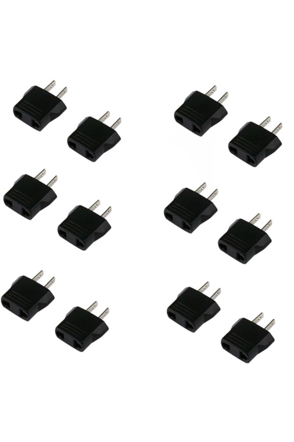 12-Pack Black European to US Plug Adapters - EU to US, UK to US Plug Adapter, European to American Plug Adapter Set