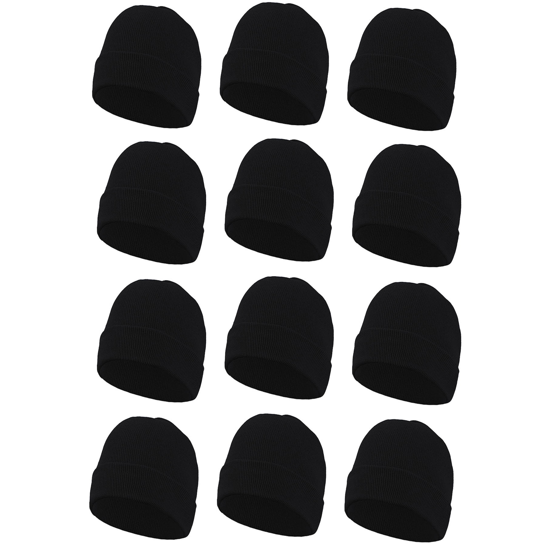 12Pack Black Falari Men Women Knitted Beanie Hat Ski Cap Plain Solid