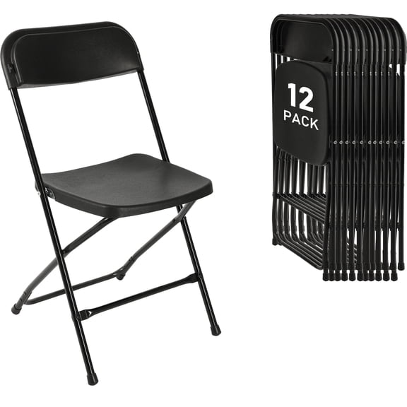 12 Pack Black Foldable Plastic Stackable Chairs Portable Folding Chair 350lbs Weight Capacity Sturdy Seat for Party Wedding Banquet Patio Garden Kitchen Dining Indoor Outdoor
