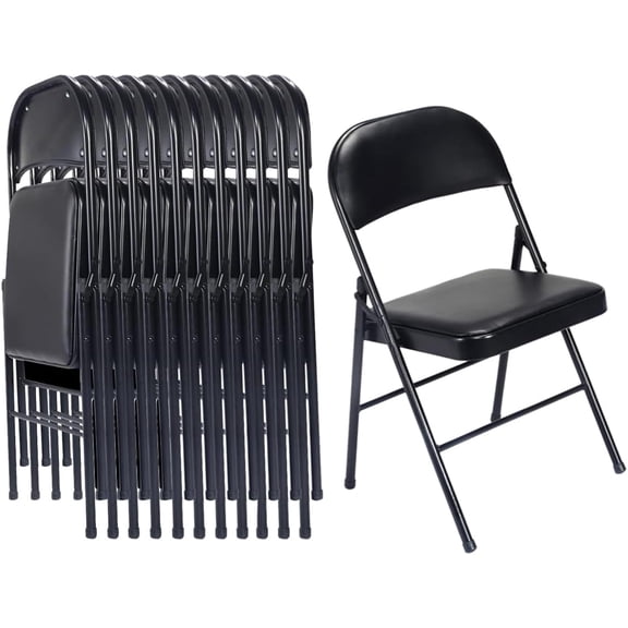 12 Pack Black Folding Chairs with Padded Seats for Outdoor & Indoor, Portable Stackable Commercial Seat with Steel Frame for Events Office Wedding Party, 330lbs Capacity