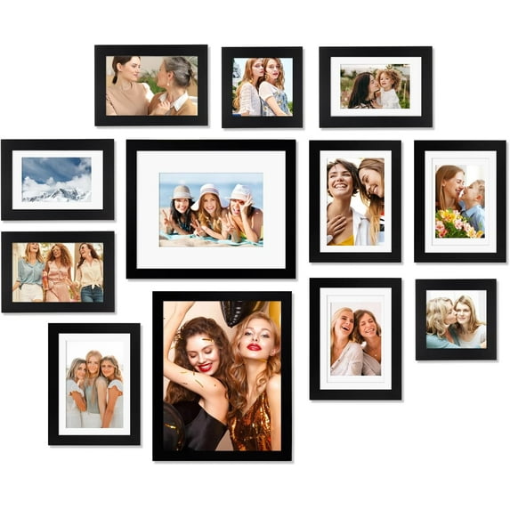 12 Pack Black Gallery Wall Frame Set Solid Wood Picture Frame Collage Wall Art Decor for Home Decoration,Hanging or Tabletop Display,Include Multi-Size Two8x10, Four5x7,Four4x6,Two4x4