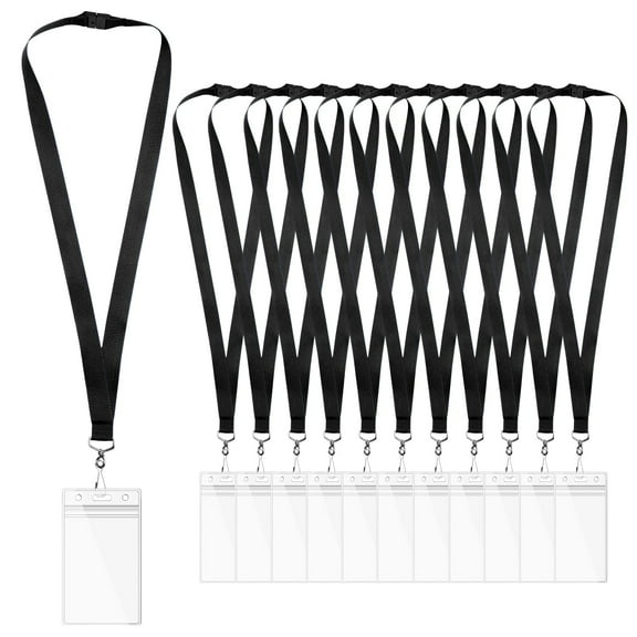 Wezebel 12-Pack Black Breakaway Lanyards with ID Holders, Durable Polyester Neck Straps for ID Cards, Events, Office, and Schools