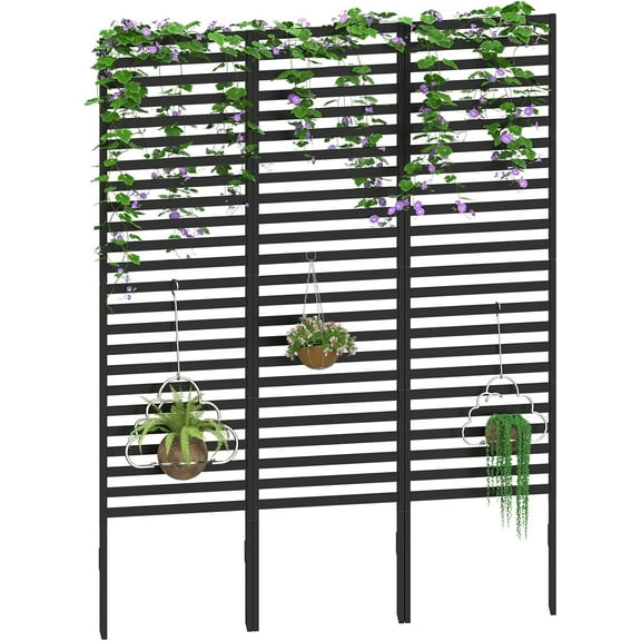 12-Pack Black Metal Privacy Screen Panels, Decorative Outdoor Fence Divider with 6 Stakes for Yard, Patio, Garden, Pool & AC Unit Cover