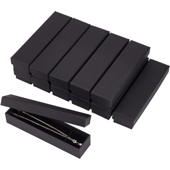 12 Pack Black Necklace Cardboard Jewellery Box 7x1.7x1.3" Kraft Paper Box Long Jewellery Gift Box with Sponge for Necklace Jewelry Valentine's Gift Packaging