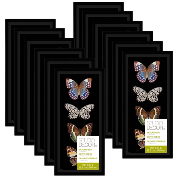 9" x 20" Black Panel Shadow Box by Studio Decor - Memory Box Display Case for Keepsakes - Mementos - and Memorabilia - Bulk 12 Pack