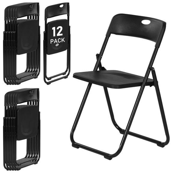 12 Pack Black Plastic Folding Chairs, Lightweight Foldable Chair with 350lbs Capacity, Metal Frame Easy to Fold & Store, Commercial Chairs for Parties Events Wedding Office Dinning