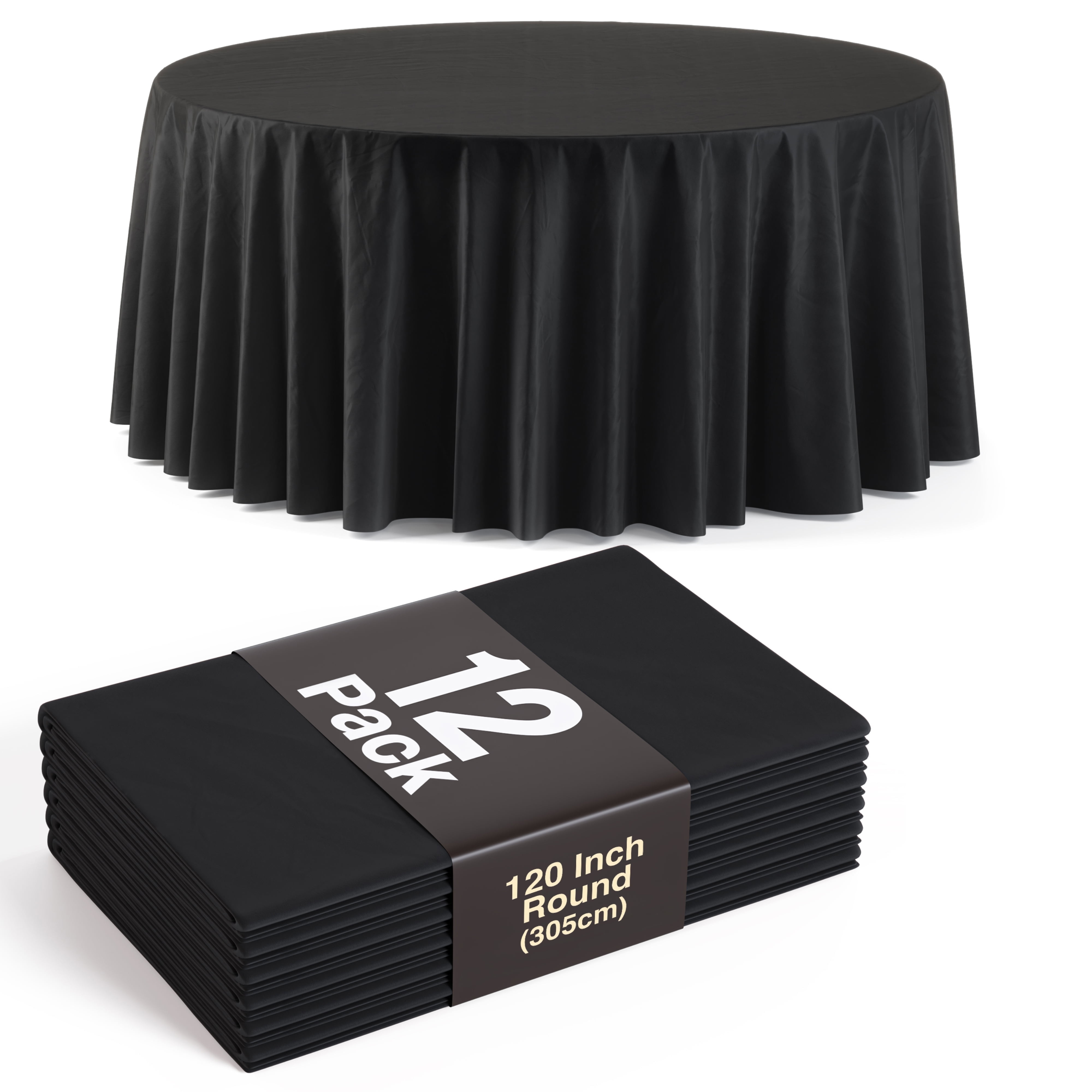 Black 120 Inch Round Disposable Plastic Tablecloth - 12 Pack