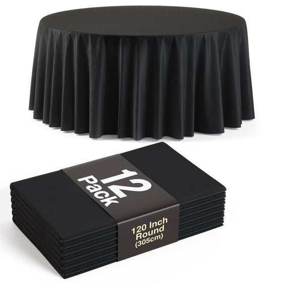 Exquisite 12-Pack Disposable 120-Inch Round Black Plastic Tablecloths for Parties