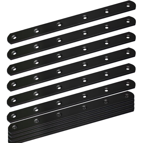 12-Pack Black Right Angle Brackets, 8-Inch 200mm Metal Repair Plates, Heavy Duty Connecting Plates for Support, Suitable for Wood Fences, Bookshelves, Cabinets, Right Angle Bracket Repair Plates