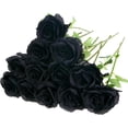 thumbnail image 1 of 12 Pack Black Roses Artificial Flowers with Stems Fake Silk Black Rose Bouquet for Halloween Indoor Home Decor Wedding Vase Table Centerpiece DIY Decoration, 1 of 5