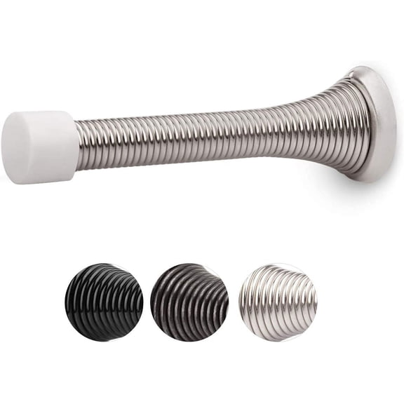 12 Pack Black Spring Door Stops,3-1/8" Heavy Duty - Flexible Door Stopper with Low Mounted Black Rubber Bumper Tips