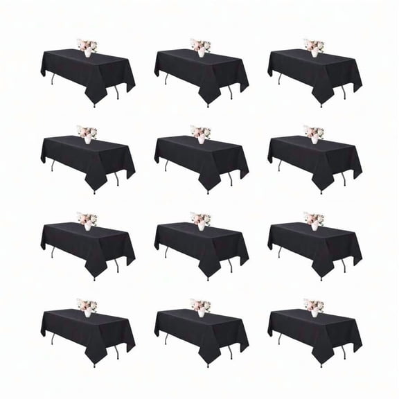 12 Pack Black Tablecloth 60 X 102 Inch - Rectangle Table Cloth For 6 Feet Table Stain And Wrinkle Resistant Washable Polyester Table Cover For Dining Wedding Banquet Party Buffet Restaurant