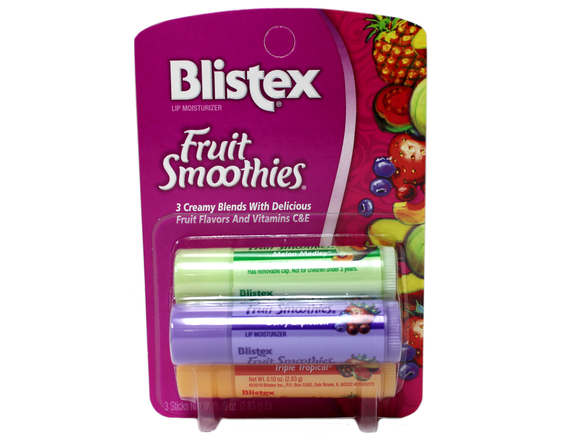 12 Pack Blistex Fruit Smoothies, .1 oz (2.83 g) = 36 Sticks