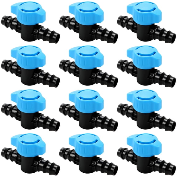 12 Pack Blue Barbed Globe Valve Drip Irrigation Fittings, 1/2 Inch (16mm) Shut Off Valves for Drip Irrigation Tubing