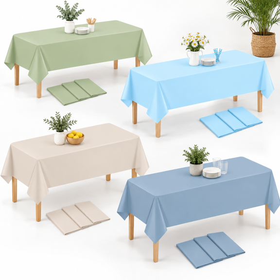 12 Pack Blue Beige Sage Green Disposable Plastic Rectangle Tablecloth