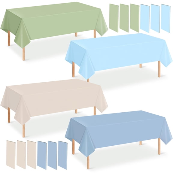 12 Pack Blue Beige Sage Green Rectangle Table Disposable Plastic Tablecloth