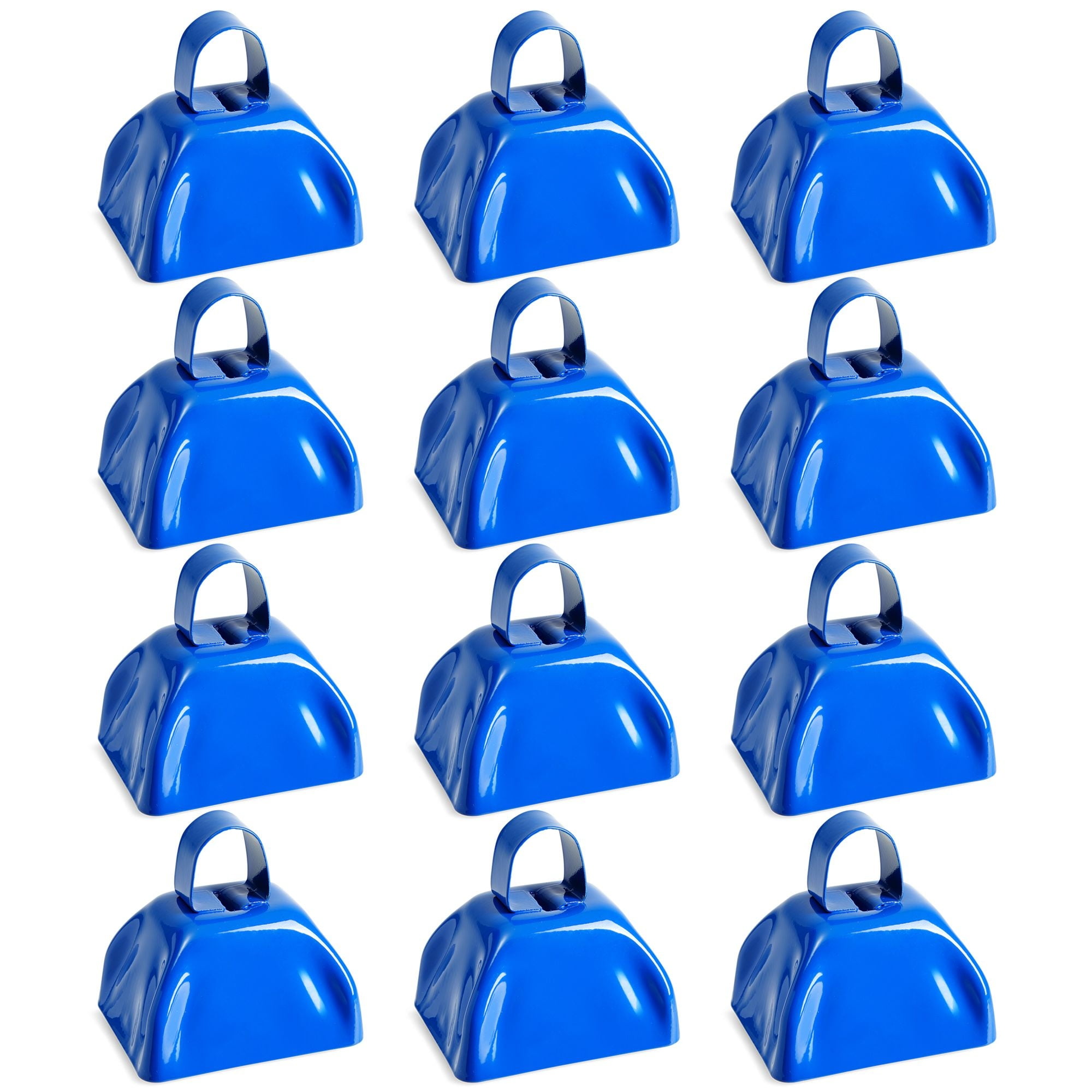 12-Pack Blue Cow Bells Noise Makers with Handle, Hand Percussion Cowbells  for Sporting Events, Football Games, Graduation Ceremonies, Welcome Parties