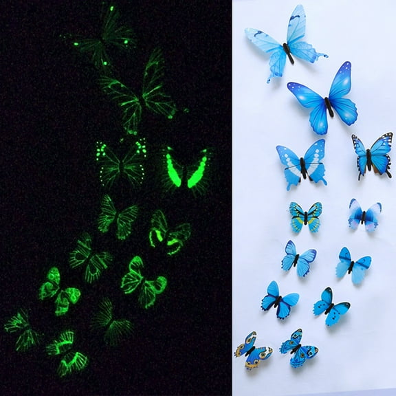 12 Pack Blue Glow In The Dark Butterflies - Glow-In-The-Dark Hanging Butterfly Decorations With Easy-To-Use Hooks For Bedroom ’ Rooms Party Decor - Halloween Xmas Birthday