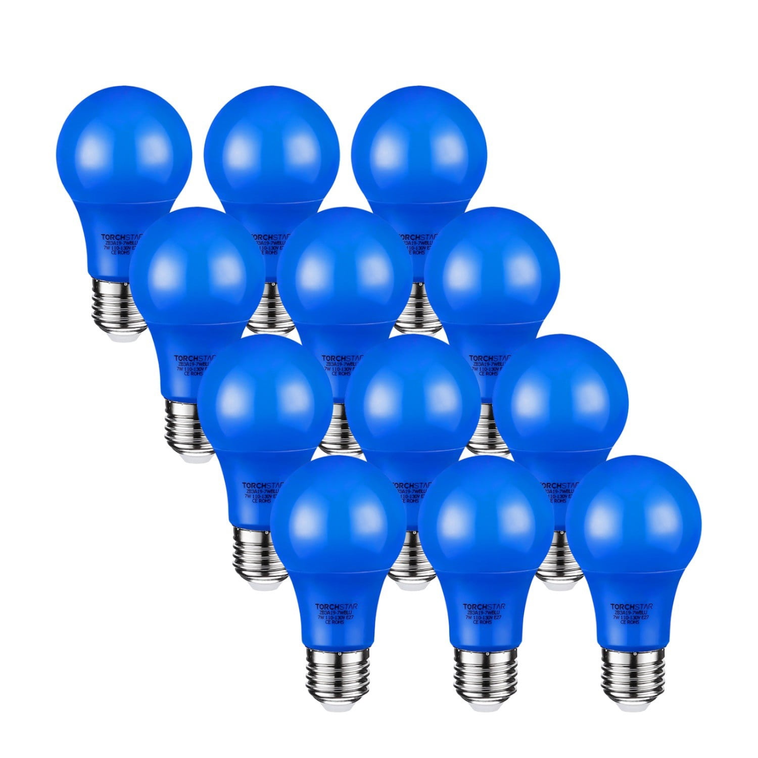 12 Pack Blue LED A19 Colored Light Bulb, 7W, Medium E26 Base, for Outdoor Light Fixture, Floor Lamp, Living Room Decoration