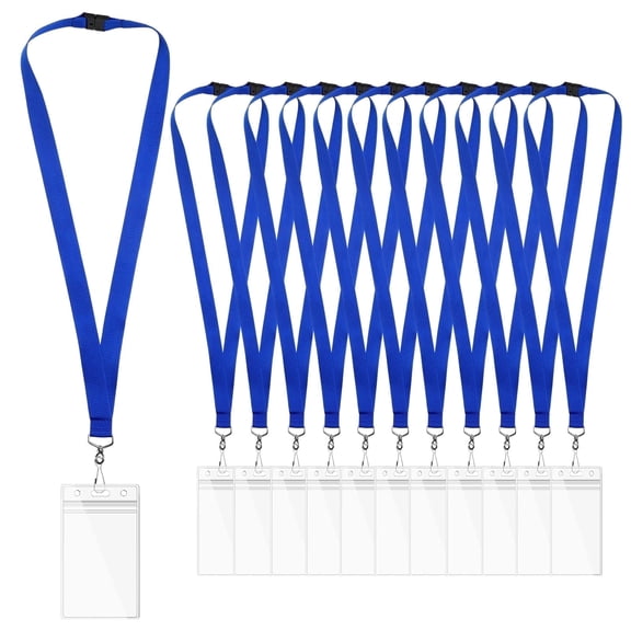 12-Pack Blue Breakaway Lanyards with ID Holders, Polyester Neck Straps with Waterproof Badge Holders