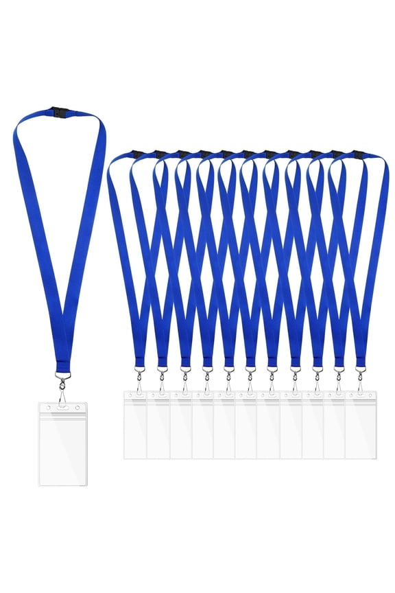 12-Pack Blue Breakaway Lanyards with ID Holders, Polyester Neck Straps with Waterproof Badge Holders