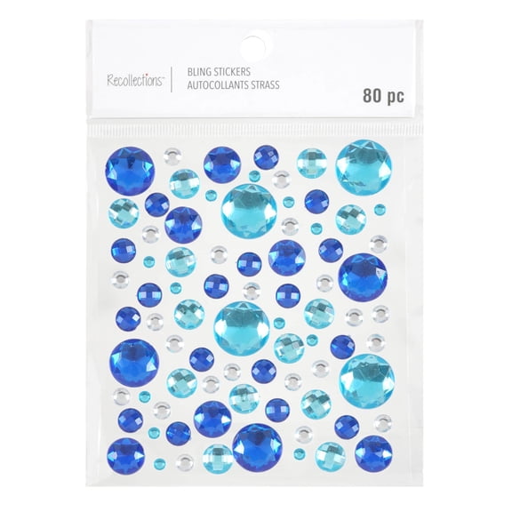 Recollections Blue Mixed Gem Bling Sticker Sheet, 12 Pack