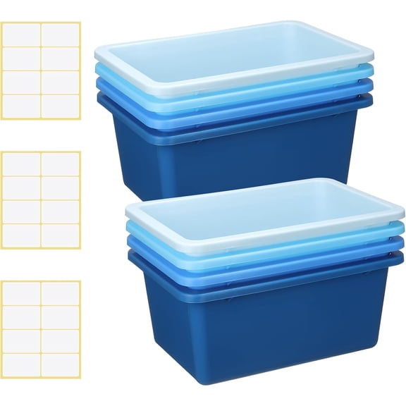 12-Pack Blue Plastic Cubby Storage Bins with Labels - Classroom and Office Organization Containers