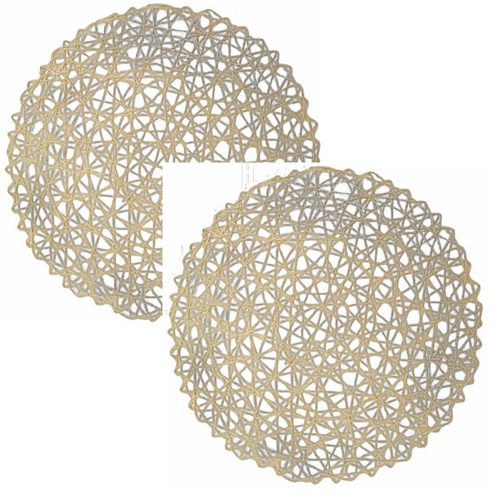 12-Pack Boho Woven Placemats - 15" Recyclable Paper Round Place Mats for Dining Table, Heat-Resistant Holiday Decor for Christmas & Thanksgiving Handwoven Natural Fiber Placemats