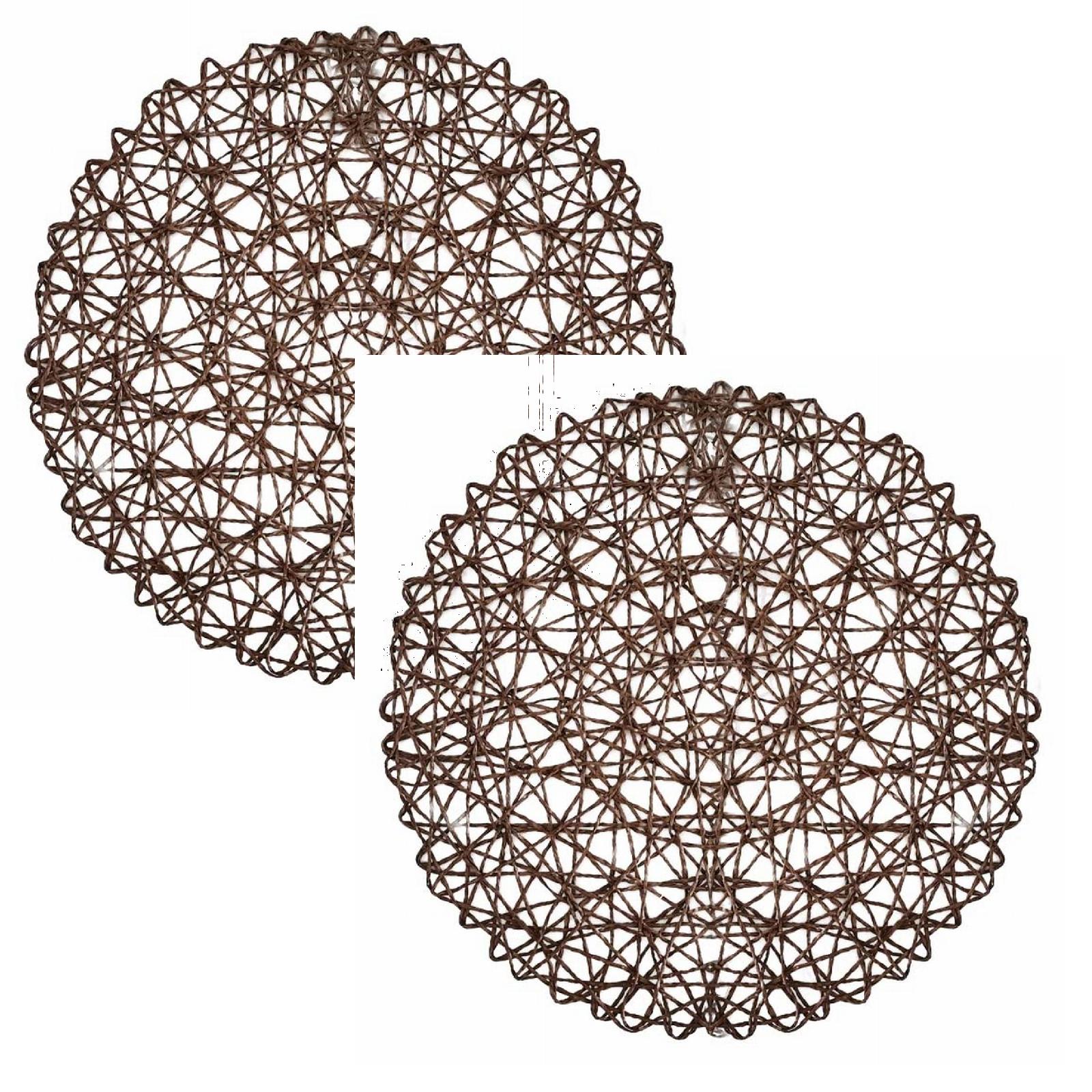 12-Pack Boho Woven Placemats - 15" Recyclable Paper Round Place Mats for Dining Table, Heat-Resistant Holiday Decor for Christmas & Thanksgiving Handwoven Natural Fiber Placemats