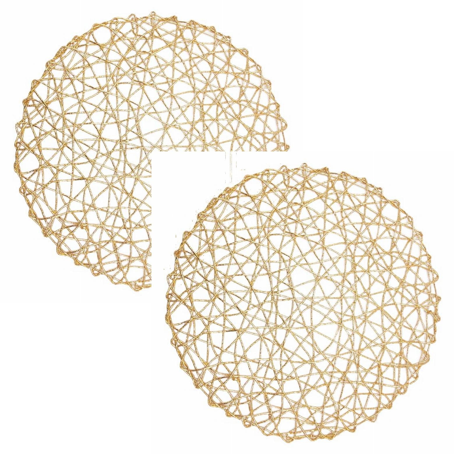 12-Pack Boho Woven Placemats - 15" Recyclable Paper Round Place Mats for Dining Table, Heat-Resistant Holiday Decor for Christmas & Thanksgiving Handwoven Natural Fiber Placemats
