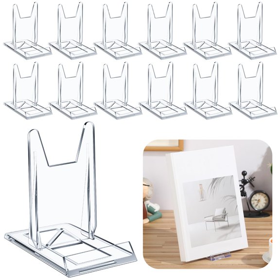 12 Pack Book Stand for Display Adjustable Clear Display Holder Easel Collector Stand for Home Office Back to School Comic Album CD Magazine Postcard Artworks (4.2 x 4.3 x 2.35 Inch)