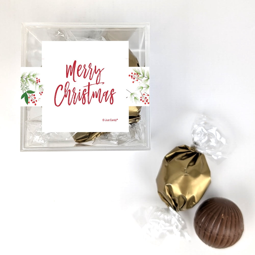 12 Pack Botanical Merry Christmas Candy Cube Filled With Dubai Truffles For Gifting, Favors & More