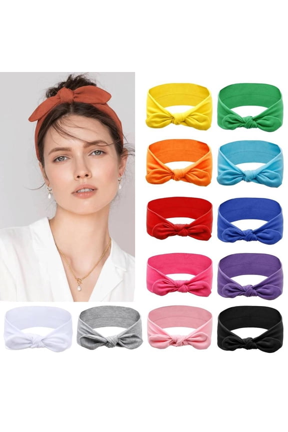 12 Pack Bow Headbands for Women Headwraps Hair Band Knotted Headband Rabbit Ears Stretchy Turban Head Wraps Fashion Christmas Headbands Sport Cute Hair Accessories