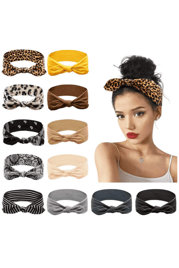 12 Pack Bow Headbands for Women Elastic Headwraps Hair Band Knotted Headband Rabbit Ears Turban Fashion Sport Cute Hair Accessories