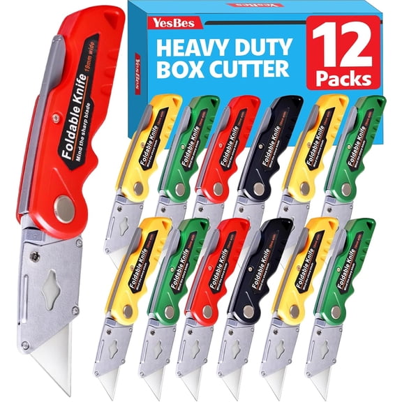 12 Pack Box Cutter, Folding Utility Knife with Extra 20Pcs Blades, Box Cutters with Comfortable Handle, Razor Sharp Blade for Cartons, Cardboard, Boxes and Rope