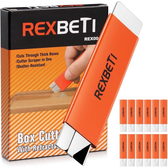 12 Pack Box Cutter, Retractable Cardboard Cutter, Razor Blade Scraper, Handy Box Opener, More Sharp Single Edge Razor Blade Box Cutter Set for Packages Papers and Boxes, Antirust Utility Knife
