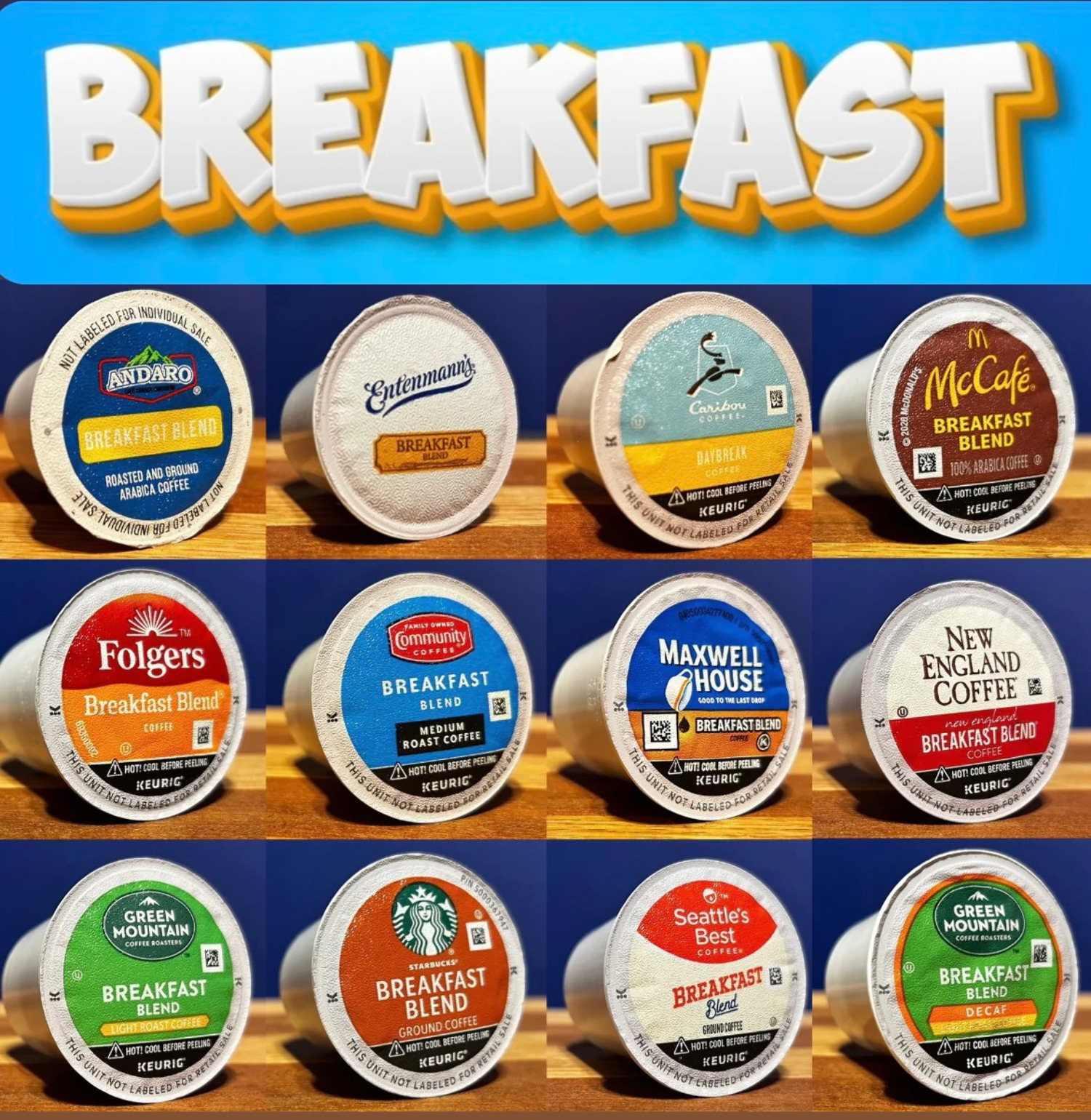 12Pack Breakfast Blend KCup Coffee Sample Pack, 12 Different KCups