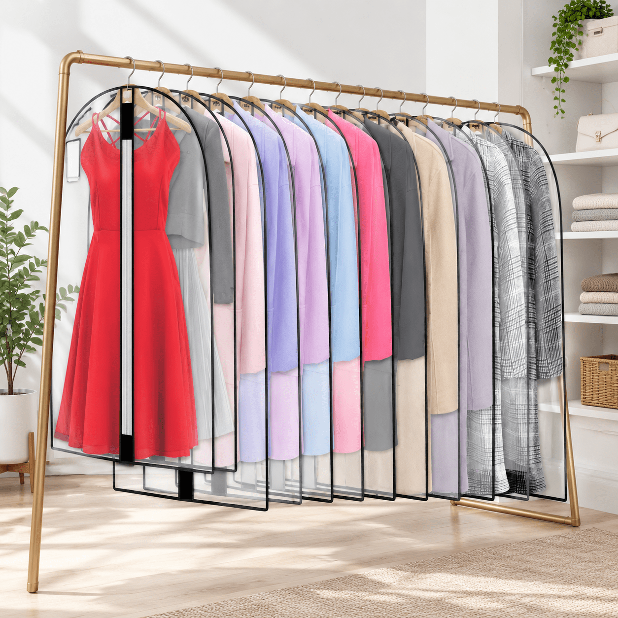12 Pack Breathable Clothes Covers With Zip Hanging Garment Bags Dress ...