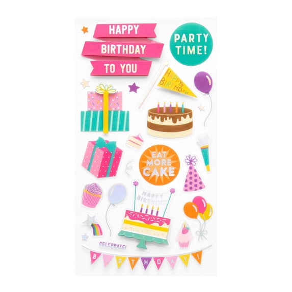 Recollections Bright Birthday Dimensional Stickers, 12 Pack