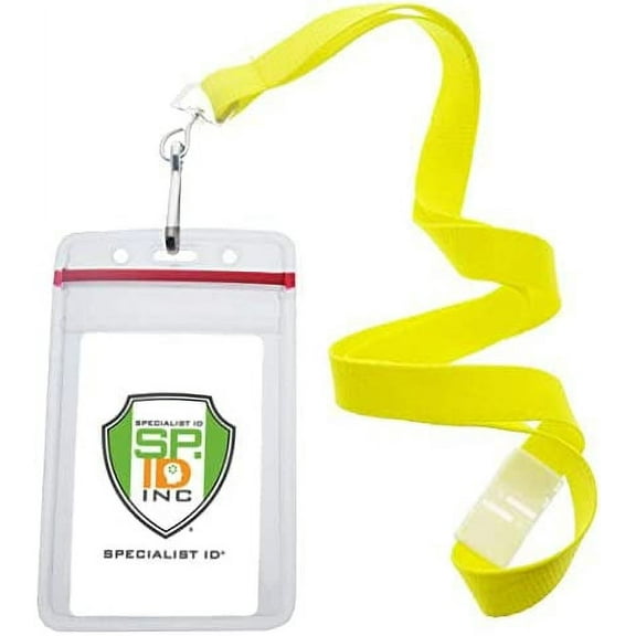 12 Pack - Bright Neon Lanyards with Clear Resealable Vertical Badge Holder - Wide Neck Straps with Breakaway Clasp for Cruise Key Cards, Theme Park and School Passes by Specialist ID (Yellow)